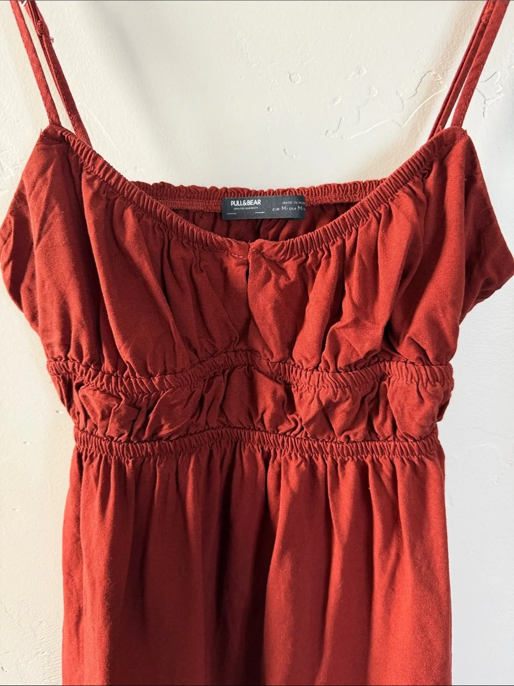 Pull&Bear Brick Red Smocked Sundress